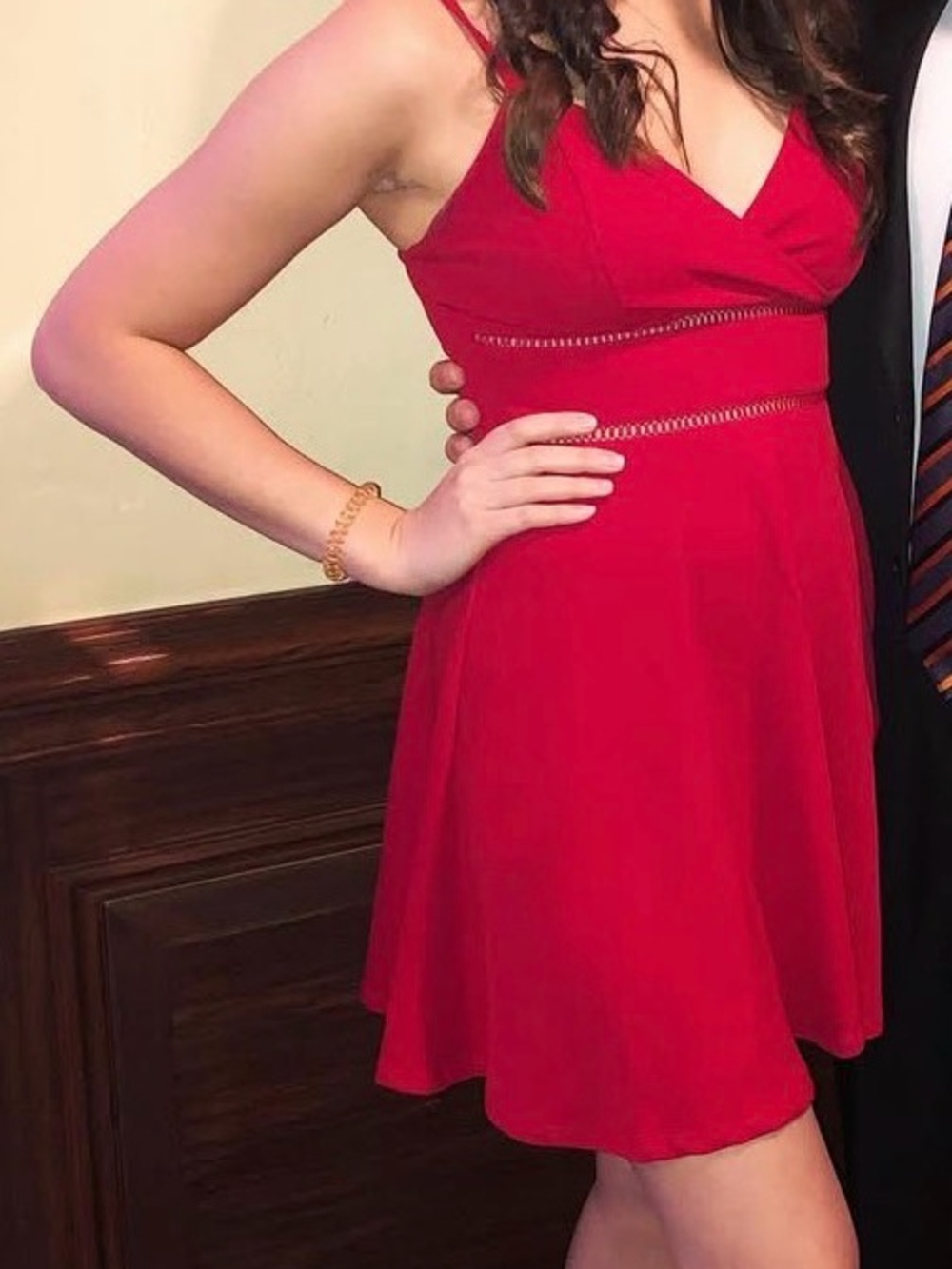 Red V-Neck Fit & Flare Mini Dress